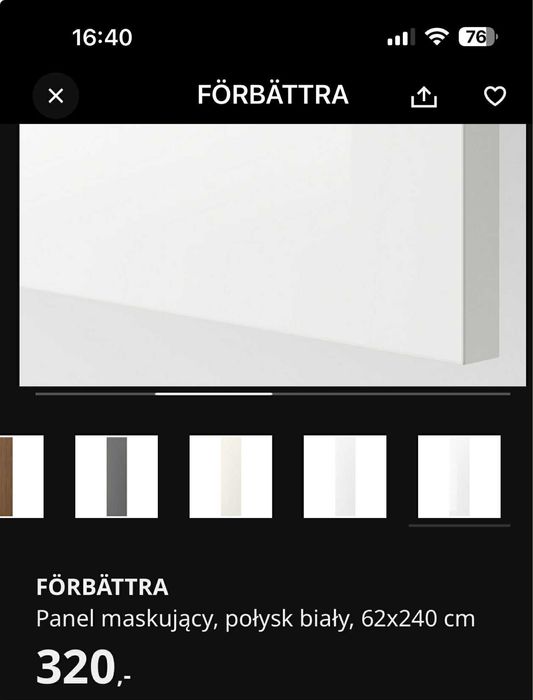 Panel maskujący biały połysk 62 x240 cm IKEA FORBATTRA