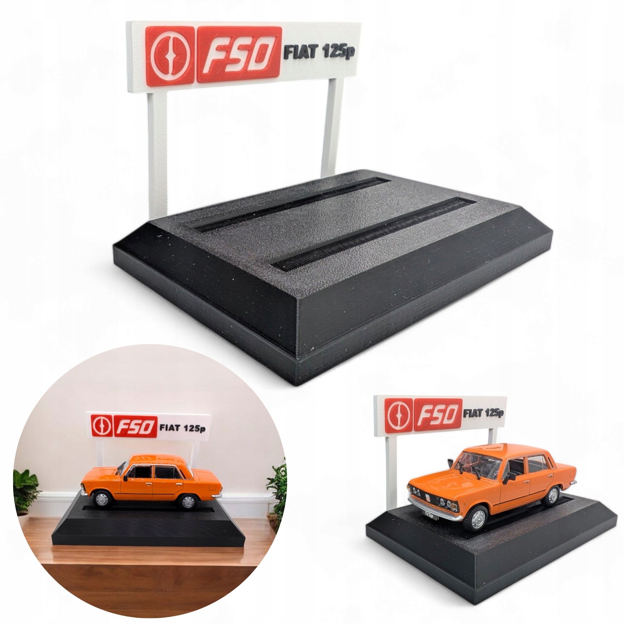Podstawka modelarska do fiat 125p 1:43 z logo fso