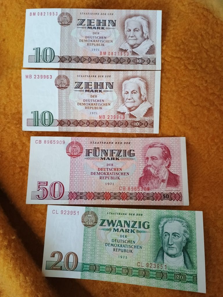 Banknoty DDR 10 20 50 Marek