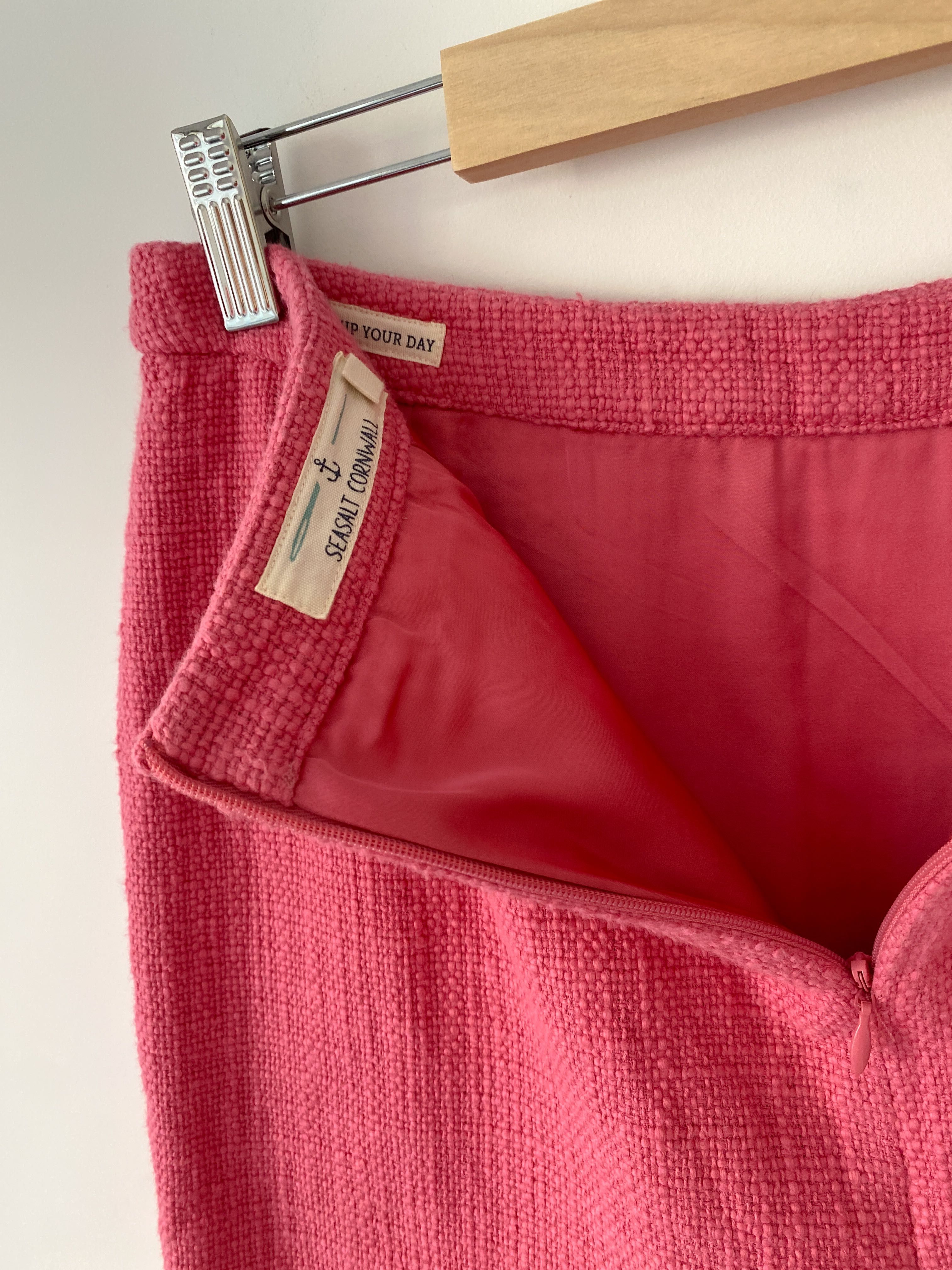 Spódniczka do kolana boucle M 38 chanelka coquette wysoki stan różowa