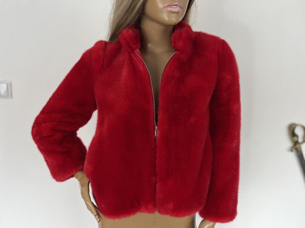 Czerwone futro Zara trf outwear kurtka krótka XS