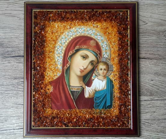 Иконы с янтарем Божья матерь, Иисус Христос