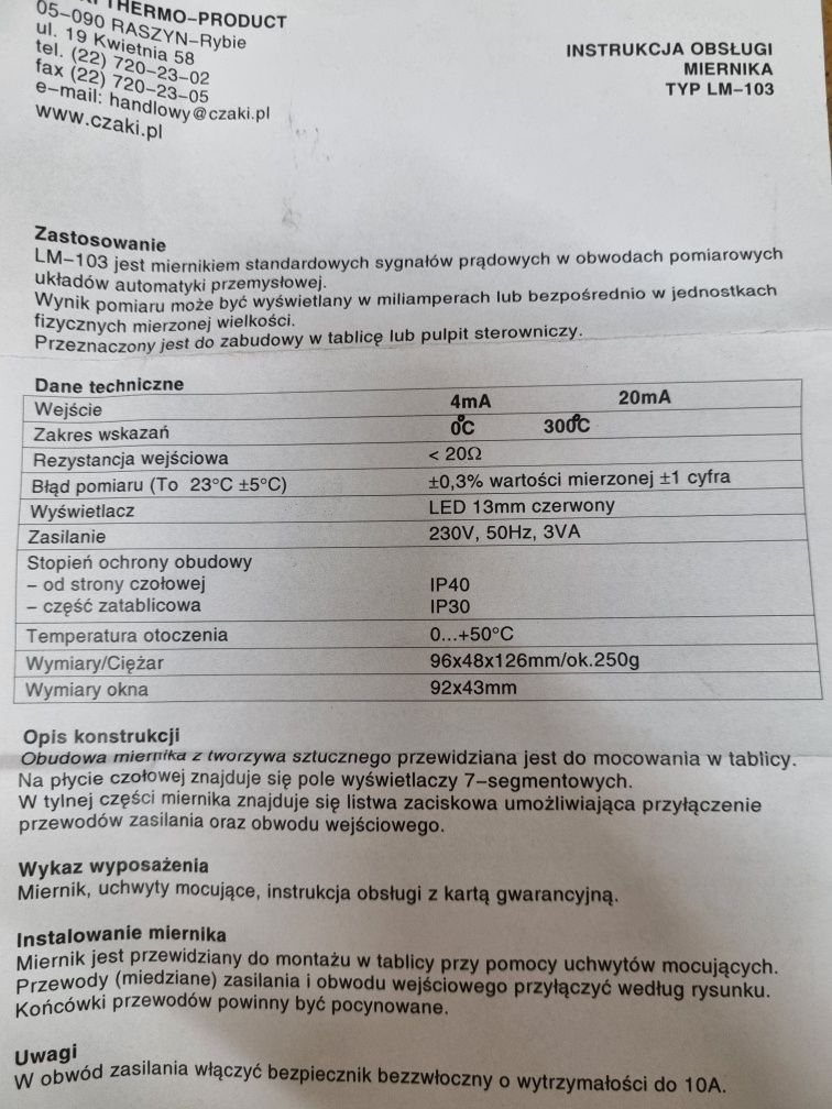 Tablicowy miernik temperatury czaki LM-103