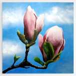 Ręcznie malowany obraz 30x30 martwa natura magnolie