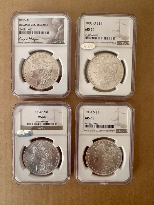 Монета Доллар моргана 1981, 1983, 1984, 1985, 1887 NGC в слабе