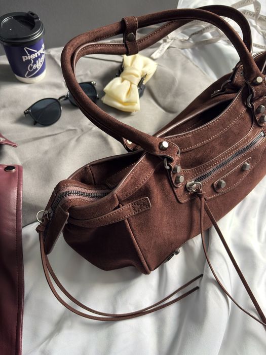 Сумка Balenciaga Le City Bag замша | шоколадна, оливкова