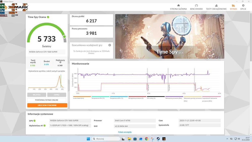 Komputer i7-4790, 16GB RAM, GTX1660S ASUS ROG STRIX