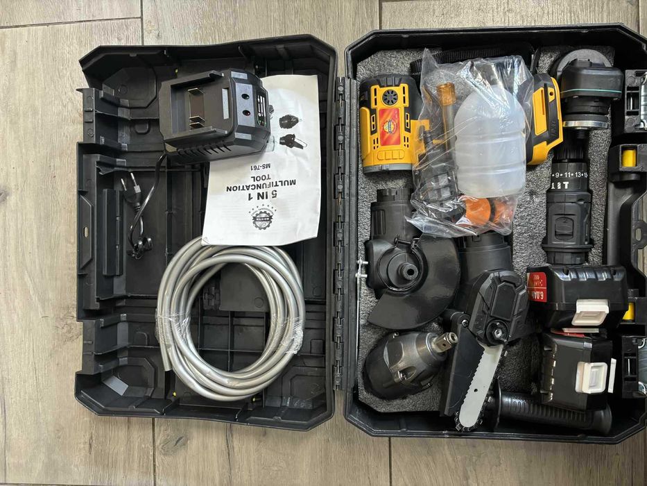 Zestaw narzędzi 5w1: Szlifierka, Klucz, Wkrętarka, Piła, Myjka