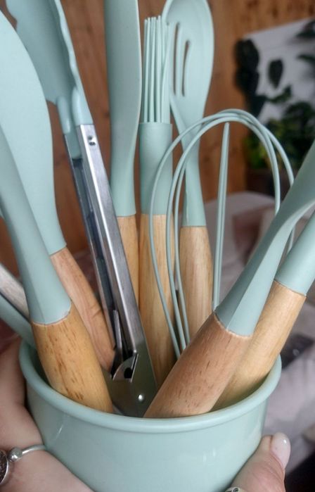 Набір кухонного приладдя бірюзового кольору (м'ятного) 10шт (9 кухонн)