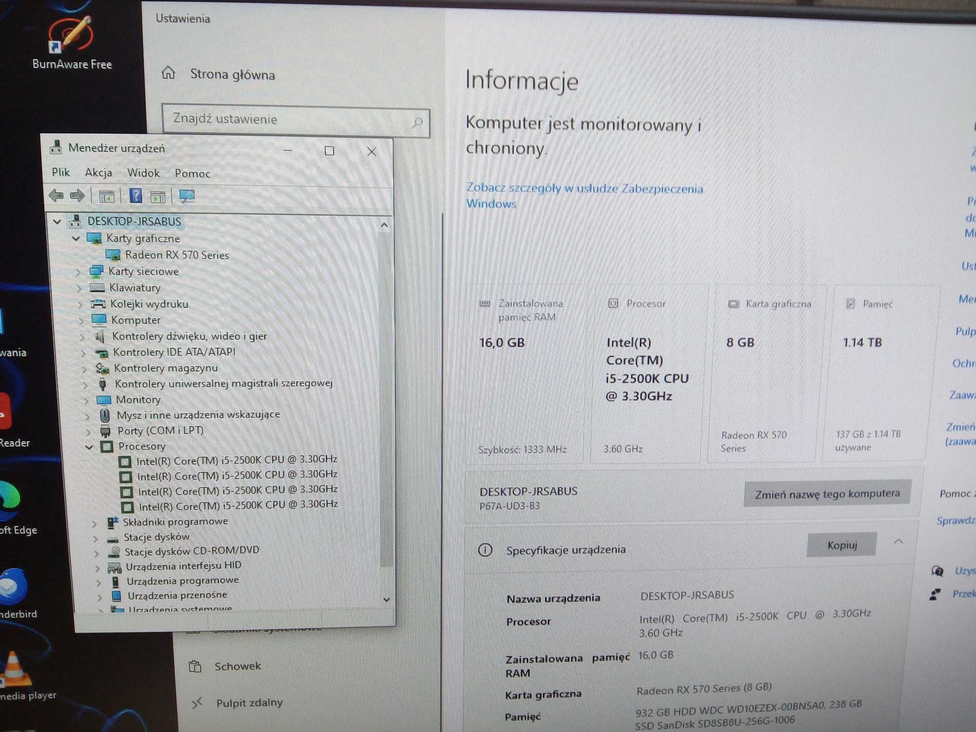 Komputer Do Gier Gigabyte i5 16GB 256SSD 1TB HDD Radeon 8GB W11 GW FV