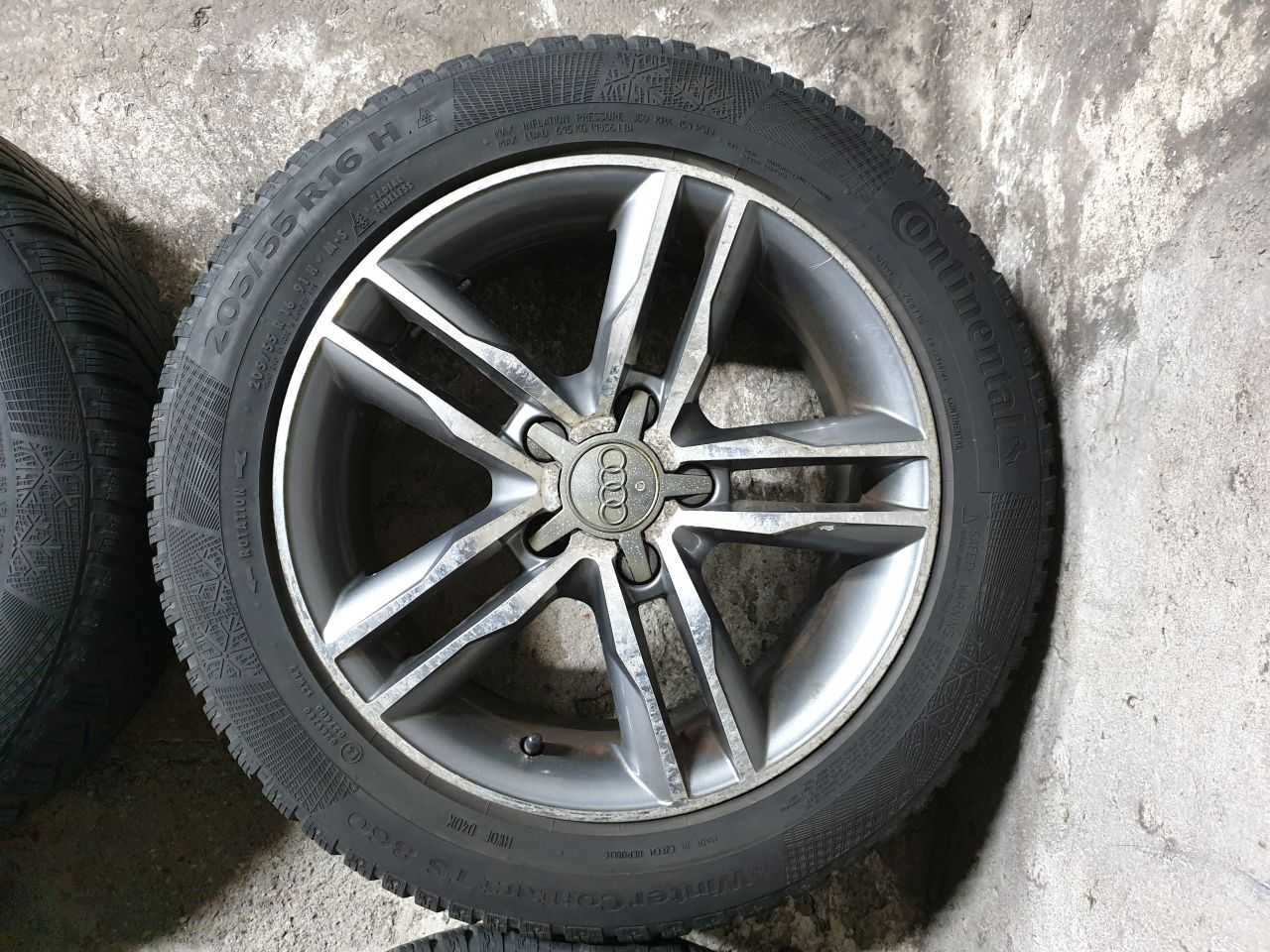 Felgi alu Audi R16 5x112 opony zimowe 205/55R16 6mm Continental