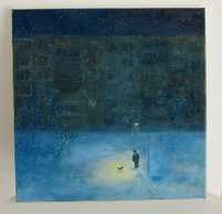 Obraz Olejny "Zimowa Noc z Towarzyszem" 50x50
