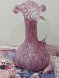 Piękny wazon artystyczny z falbaną .Różowe szkło.Vintage. Murano.