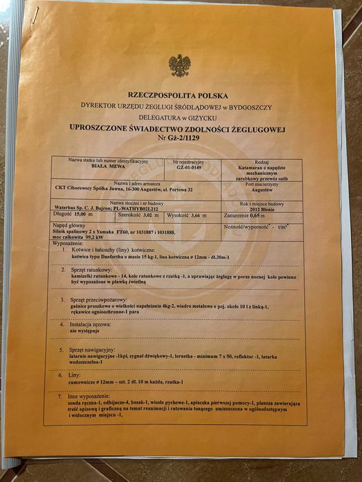 Katamaran silnikowy - Biała Mewa