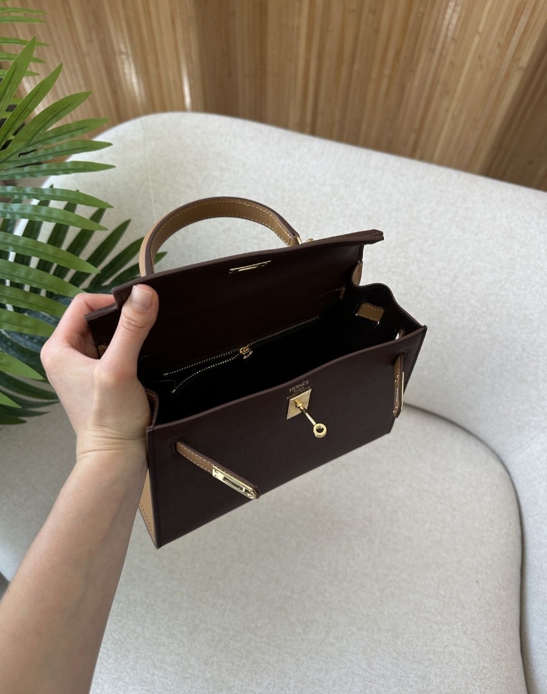 Жіноча сумка Hermes Epsom Kelly 25 Chocolate