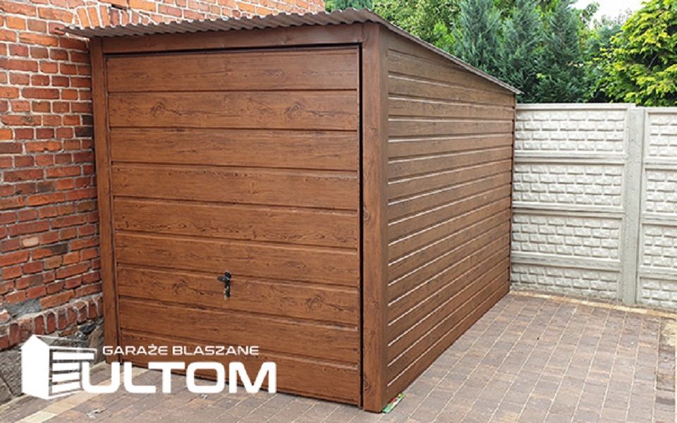 Garaż blaszany drewnopodobny profil zamknięty 6x5 grafit