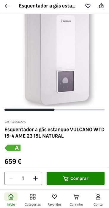 Esquentador vulcano Sensor Compacto 15 L