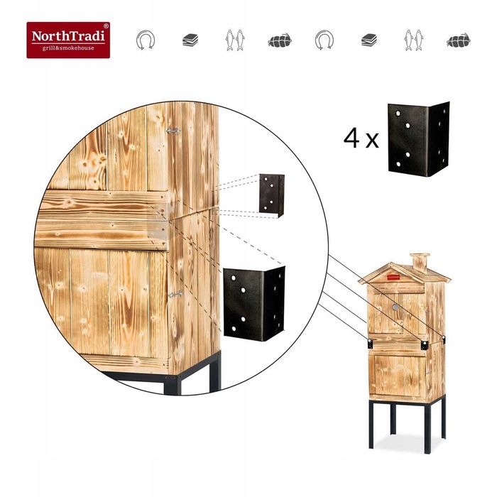 XXL Duża Wędzarnia Ogrodowa Drewniana Wędzok Palenisko Haki Rury