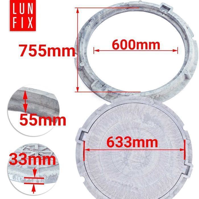 Pokrywa 60cm właz zamykany do studni szamba 600 mm 1,5t A15 szary