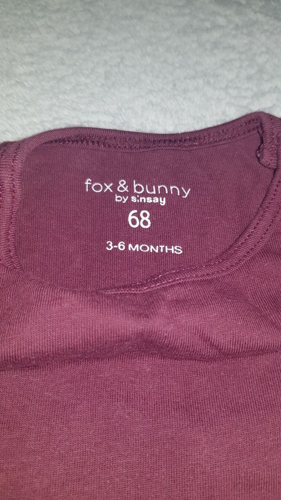 Bordowe bawełniane rampersy z długim rękawem Fox&Bunny 68
