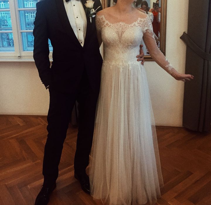 Anne mariee Elegancka suknia ślubna z jedwabiu i francuskiej koronki