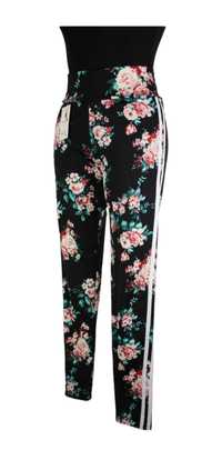 Spodnie damskie z lampasem, legginsy w kwiaty, rozmiar S/M