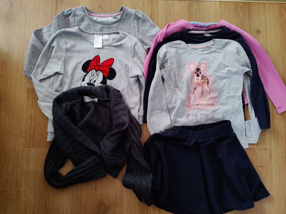 Zestaw 8szt ubrań 128 H&M bluzka z długim rękawem spódnica bolerko