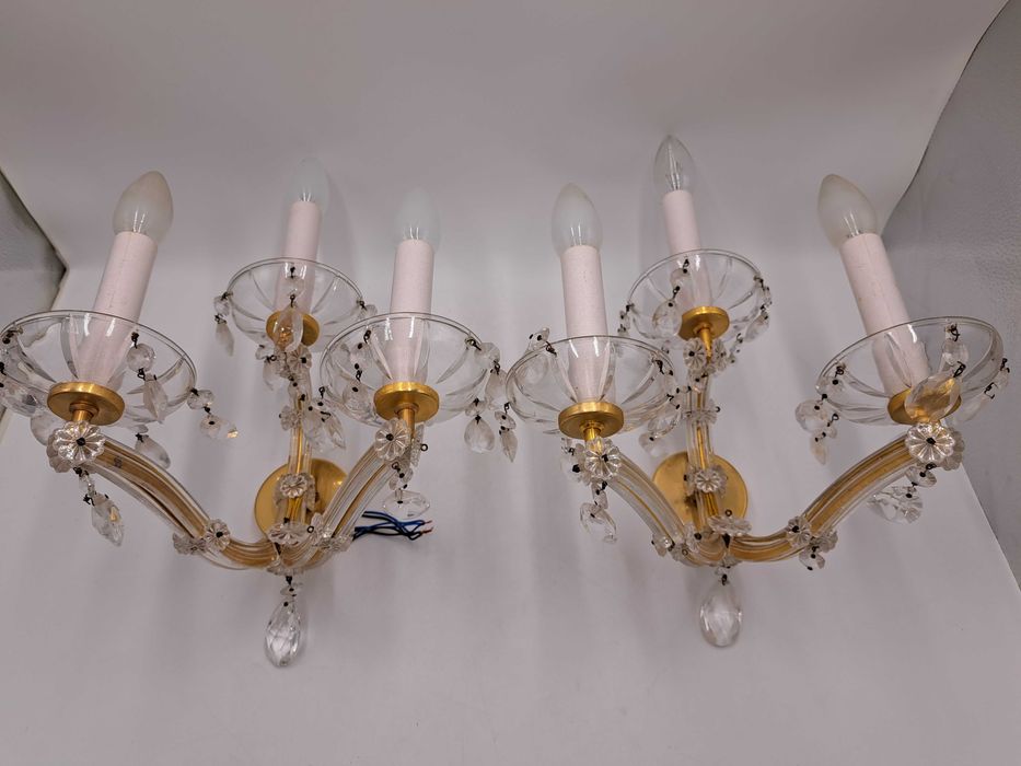 Kinkiet mosiężny kryształowy Maria Teresa 3-ramienny okrągły szyld