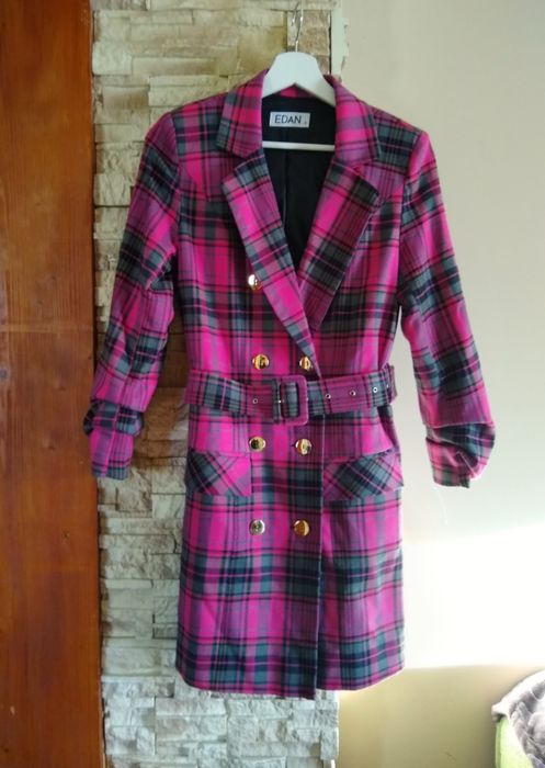 Sukienka marynarka Edan 34 36 marynarka w kratkę z paskiem