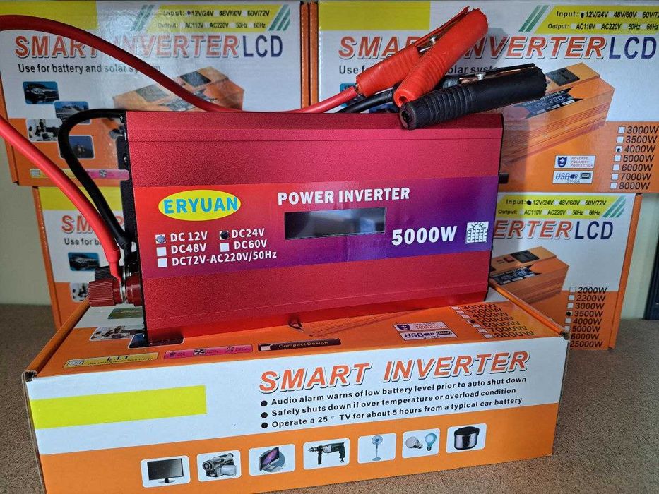 Инвертор 5000W Перетворювач 12-24V 220V з дисплеєм. Інвертор для дому