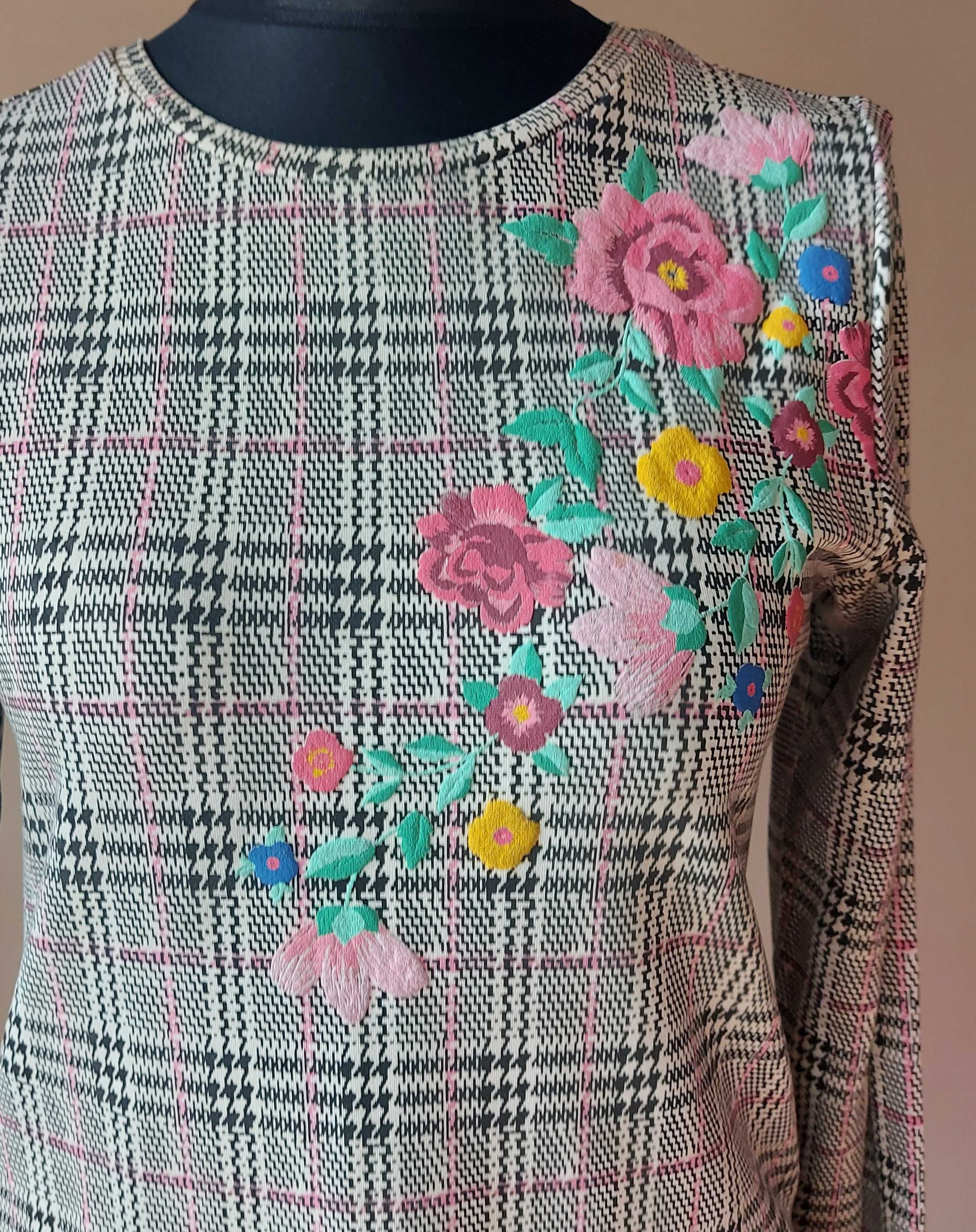 Sukienka, krata, kieszenie, Rainbow, S-M