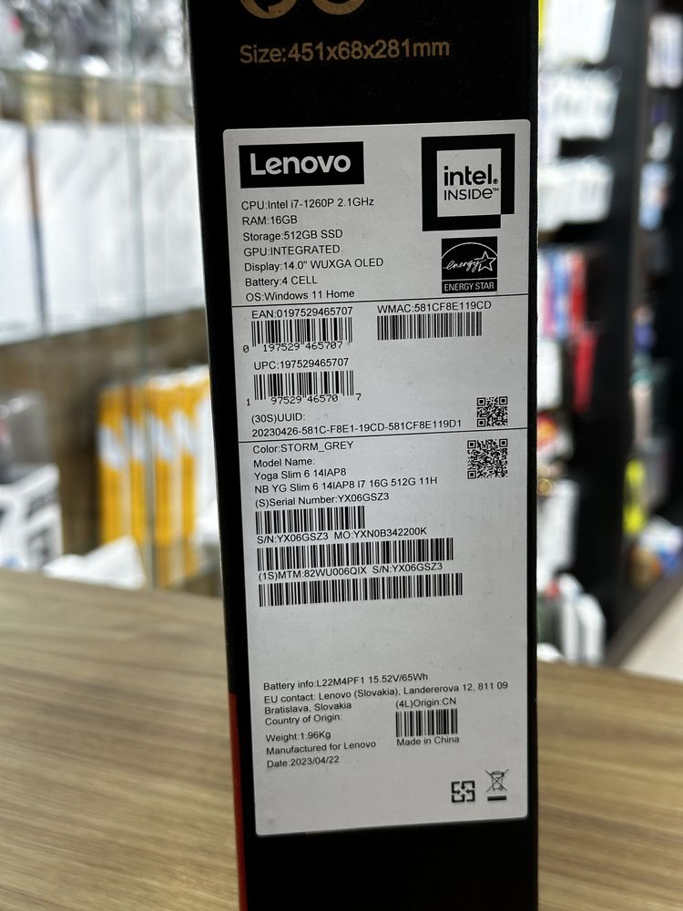 Ноутбук Lenovo Yoga Slim 6 14IAP8 i7/16/512GB Storm Gray
