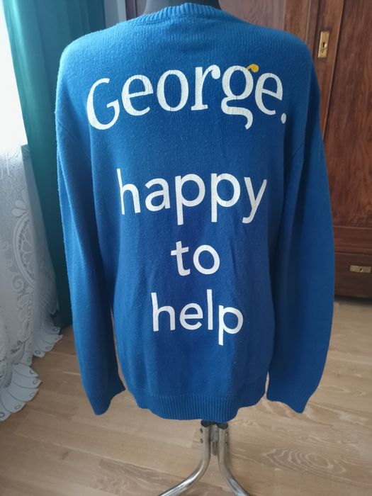 Długi niebieski sweter z reniferem