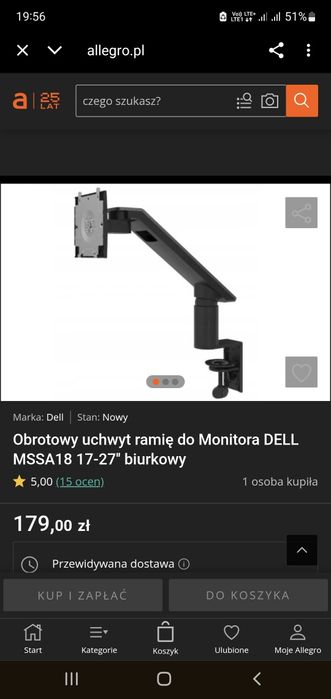 Obrotowy uchwyt ramię do monitora Dell.