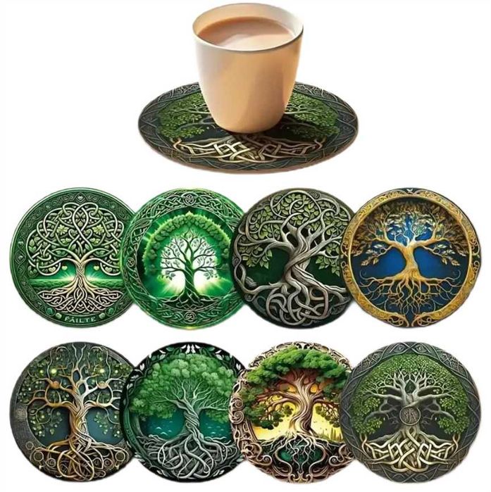 8x RETRO podkładki pod kubek DRZEWO ŻYCIA NA PREZENT podstawki h256