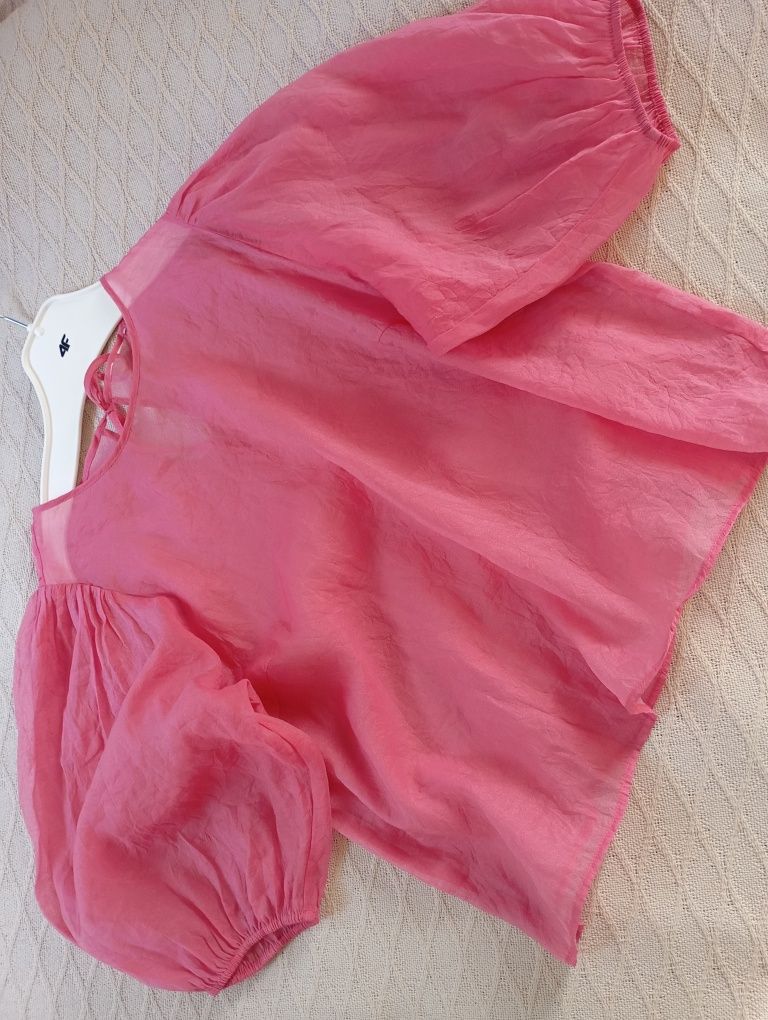 H&M M-XL niesamowita bluzka różowy cukierkowy kolor bufiasty rękaw