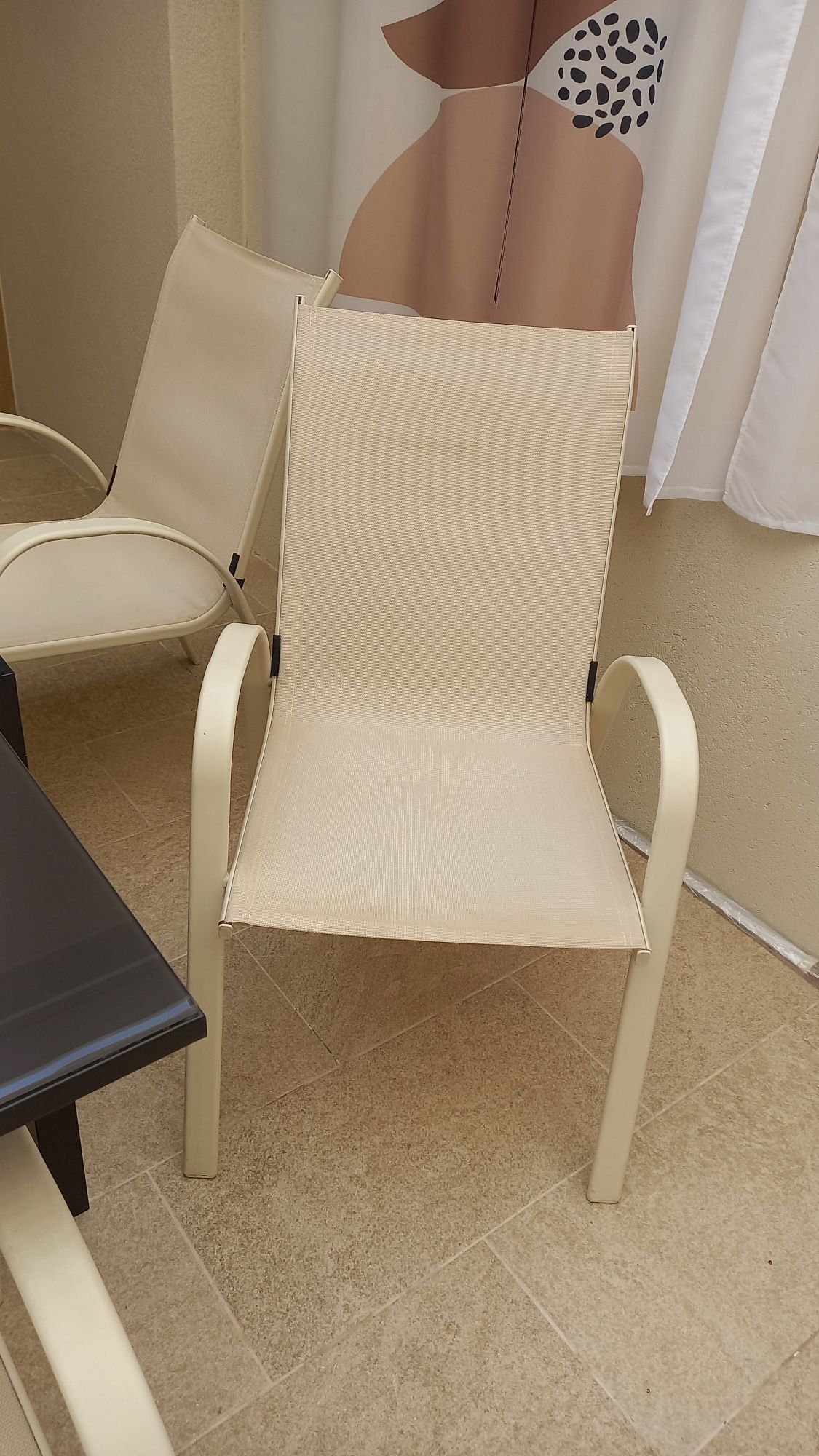 Mesa extensivel com 6 cadeiras em alumínio castanho e bege de exterior