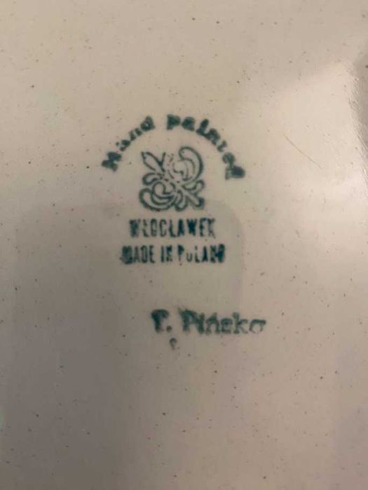 Deska koło serce kwiat z ptaszkiem fajans Włocławek zestaw unikat PRL
