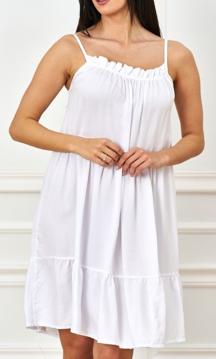 Oversizowa sukienka na ramiączkach ALEXA biała/lila uni luźna !