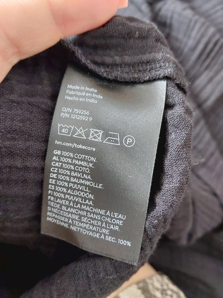 Czarna muślinowa sukienka H&M letnia sukienka z bawełnianego muślinu