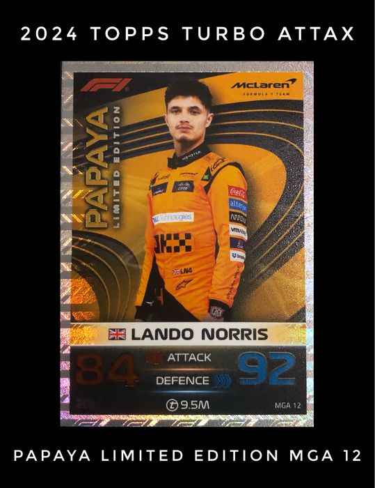 Lando Norris 2024 Topps Turbo Attax MGA 12 Papaya Limited Edition