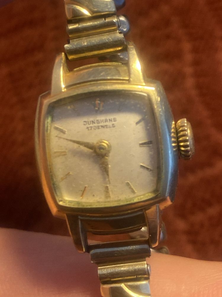 Junghans Pozłacany damski zegarek mechaniczny nakrecany sprawny