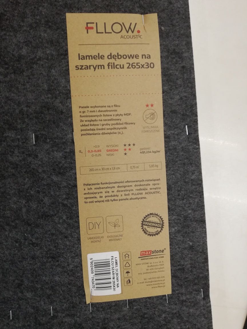 Lamele dębowe na szarym filcu MaxStone 4 szt. NOWE