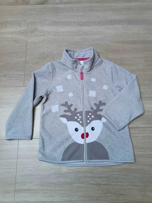 Bluza cienki polar popiel renifer długi rękaw suwak stójka 'H&M' 92