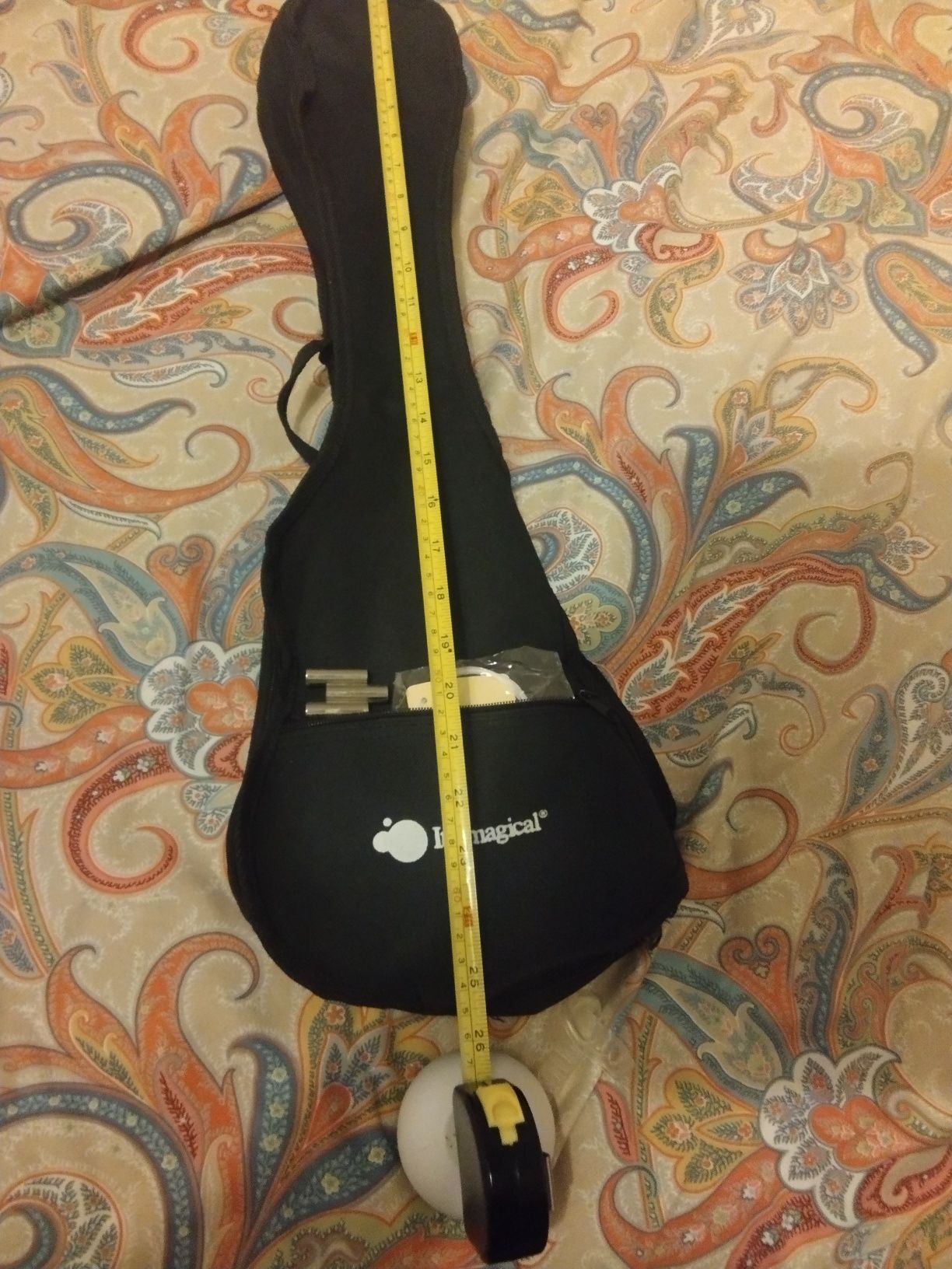 Saco para ukelele,cordas e afinador analógico para guitarra.