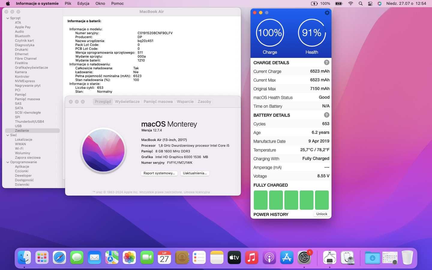 ZADBANY MacBook Air 2017 z 2019 r. A1466 i5 8GB 128GB - Bat. 91%