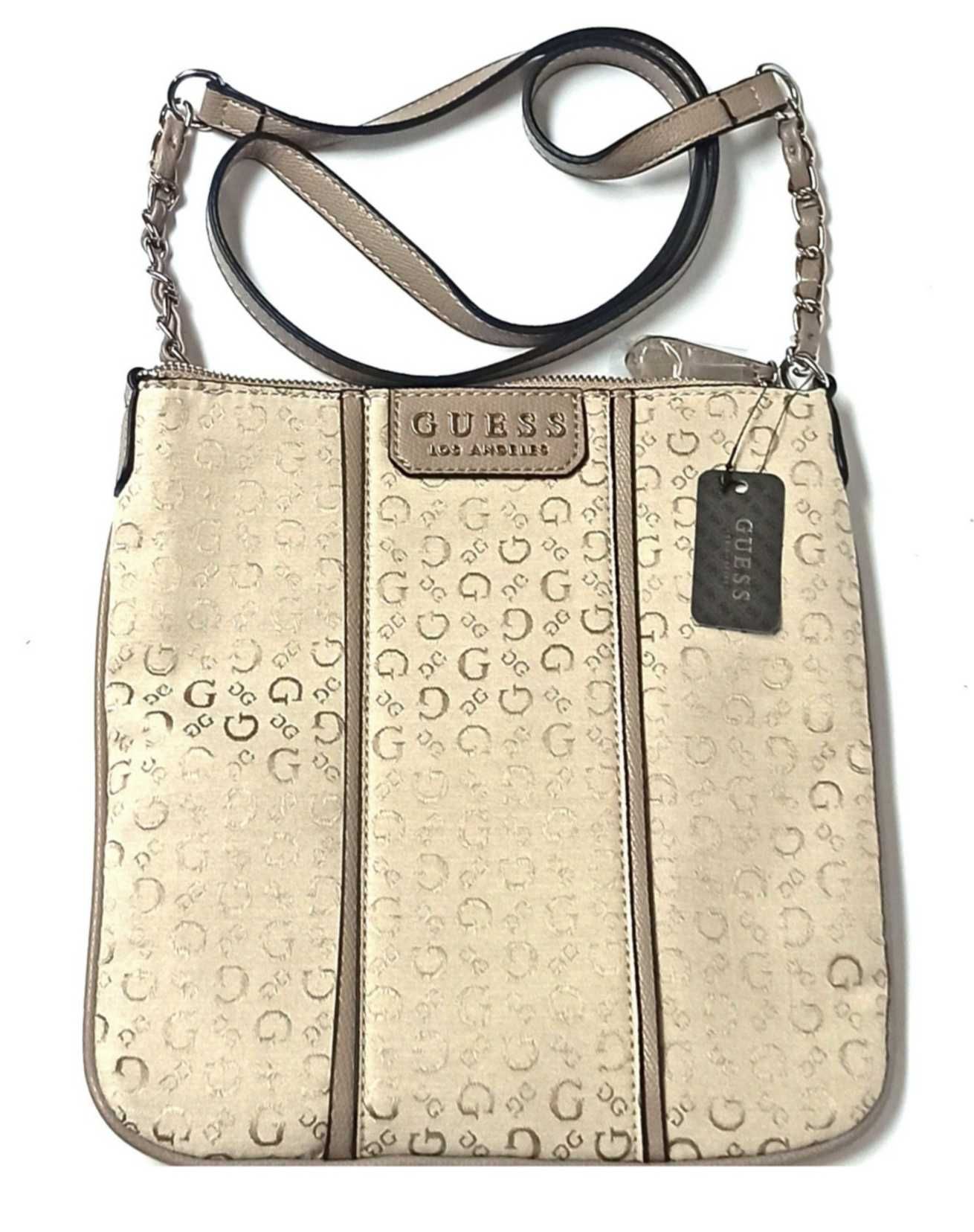 GUESS Oryginana Torebka Listonoszka Crossbody w Monogram na Lancuszku