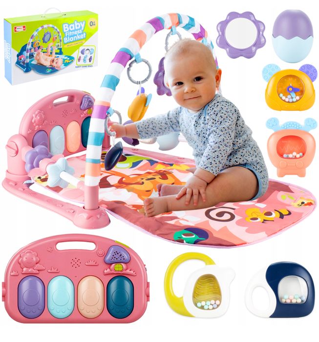 Mata edukacyjna interaktywna z pianinkiem grzechotki gryzaki