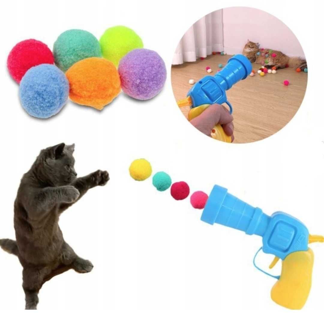 Pistolet Na Kulki Pompony + 20 Pluszowych Kulek ZABAWKA DLA PSA KOTA