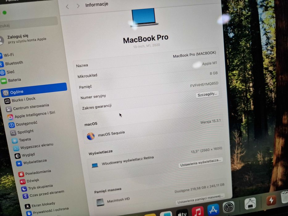 Macbook PRO 13 2020/ M1/ 8GB/ 256GB/ Space Gray/ 71 cykli/ Grade A-